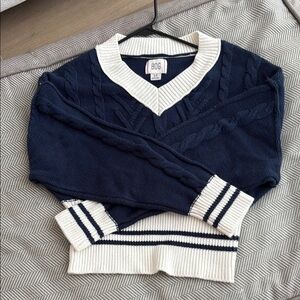 BDG Navy and White V-Neck Sweater